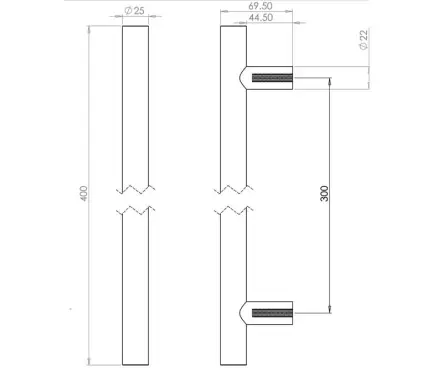 Click Here To Enlarge This Photo Of JPS222A Frelan Hardware Polished Stainless Steel (G304) 25mm Guardsman Pull Handle 400mm x 25mm x 300mm (Bolt Through)