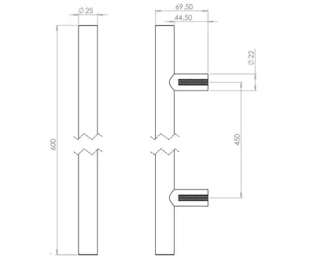 Click Here To Enlarge This Photo Of JPS222B Frelan Hardware Polished Stainless Steel (G304) 25mm Guardsman Pull Handle 600mm x 25mm x 450mm (Bolt Through)