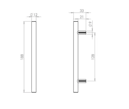 Click Here To Enlarge This Photo Of JSS110B Frelan Hardware Satin Stainless Steel T Bar Cabinet Handle 188mm x 12mm (128mm centres)