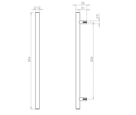 Click Here To Enlarge This Photo Of JSS110E Frelan Hardware Satin Stainless Steel T Bar Cabinet Handle 294mm x 12mm (234mm centres)
