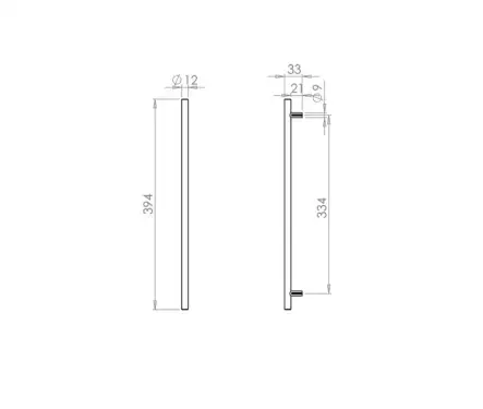 Click Here To Enlarge This Photo Of JSS112B Frelan Hardware Satin Stainless Steel T Bar Cabinet Handle 394mm x 12mm (334mm centres)