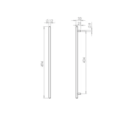 Click Here To Enlarge This Photo Of JSS112D Frelan Hardware Satin Stainless Steel T Bar Cabinet Handle 494mm x 12mm (434mm centres)