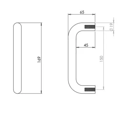 Click Here To Enlarge This Photo Of JSS119A Frelan Hardware Satin Stainless Steel (G304) 150mm x 19mm D Shape Pull Handle (Bolt Through)
