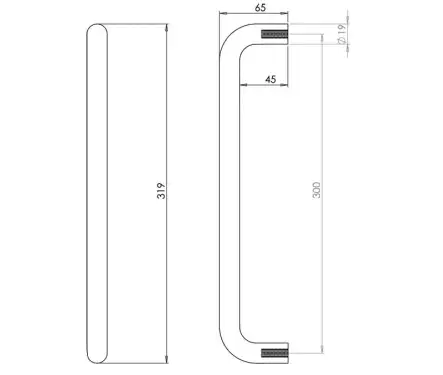 Click Here To Enlarge This Photo Of JSS119C Frelan Hardware Satin Stainless Steel (G304) 300mm x 19mm D Shape Pull Handle (Bolt Through)