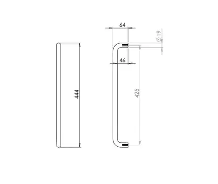 Click Here To Enlarge This Photo Of JSS119D Frelan Hardware Satin Stainless Steel (G304) 425mm x 19mm D Shape Pull Handle (Bolt Through)