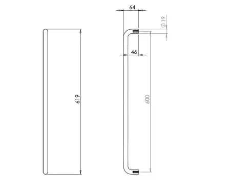 Click Here To Enlarge This Photo Of JSS119E Frelan Hardware Satin Stainless Steel (G304) 600mm x 19mm D Shape Pull Handle (Bolt Through)