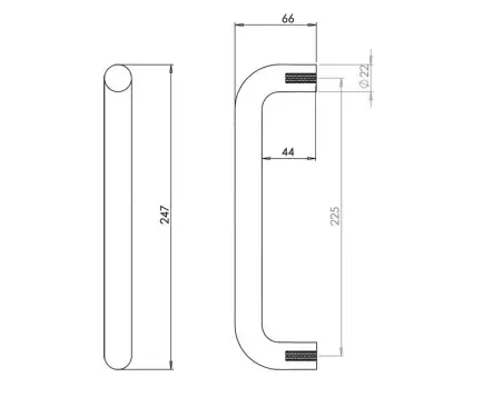Click Here To Enlarge This Photo Of JSS122A Frelan Hardware Satin Stainless Steel (G304) 225mm x 22mm D Shape Pull Handle (Bolt Through)