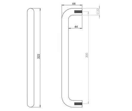 Click Here To Enlarge This Photo Of JSS122B Frelan Hardware Satin Stainless Steel (G304) 300mm x 22mm D Shape Pull Handle (Bolt Through)