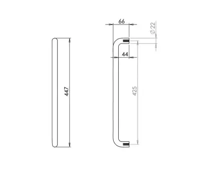 Click Here To Enlarge This Photo Of JSS122C Frelan Hardware Satin Stainless Steel (G304) 425mm x 22mm D Shape Pull Handle (Bolt Through)
