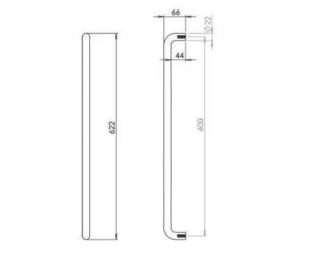 Click Here To Enlarge This Photo Of JSS122D Frelan Hardware Satin Stainless Steel (G304) 600mm x 22mm D Shape Pull Handle (Bolt Through)