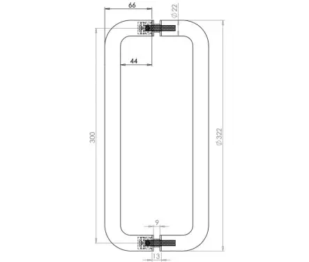 Click Here To Enlarge This Photo Of JSS123B Frelan Hardware Satin Stainless Steel (G304) 300mm x 22mm D Shape Pull Handles (Back to Back)