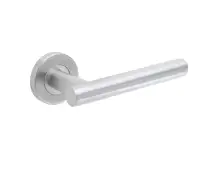 JSS214 Frelan Hardware Atlanta 19mm Door Handles on 8mm Sprung Rose Grade 201 Satin Stainless Steel