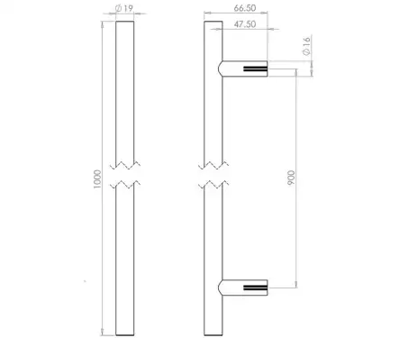 Click Here To Enlarge This Photo Of JSS219C Frelan Hardware Satin Stainless Steel (G304) 19mm Guardsman Pull Handle 1000mm x 19mm x 900mm (Bolt Through)
