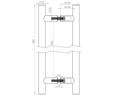 Click Here To Enlarge This Photo Of JSS223A Frelan Hardware Satin Stainless Steel (G304) 25mm Guardsman Pull Handles 400mm x 25mm x 300mm (Back to Back)