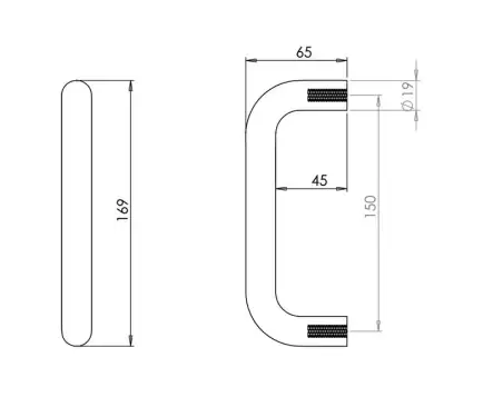 Click Here To Enlarge This Photo Of JSS319A Frelan Hardware Satin Stainless Steel (G201) 150mm x 19mm D Shape Pull Handle (Bolt Through)