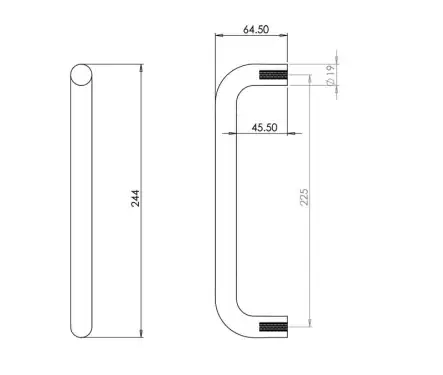 Click Here To Enlarge This Photo Of JSS319B Frelan Hardware Satin Stainless Steel (G201) 225mm x 19mm D Shape Pull Handle (Bolt Through)