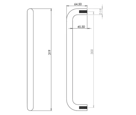 Click Here To Enlarge This Photo Of JSS319C Frelan Hardware Satin Stainless Steel (G201) 300mm x 19mm D Shape Pull Handle (Bolt Through)