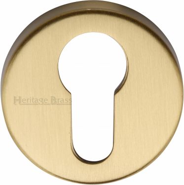 Click Here To Enlarge This Photo Of V4008-SB Heritage Brass Euro Profile Cylinder Escutcheon Satin Brass Finish