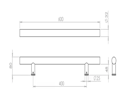 Click Here To Enlarge This Photo Of JSS520A Frelan Hardware Satin Stainless Steel (G304) 32mm Guardsman Pull Handle 600mm x 32mm x 400mm (Bolt Through)