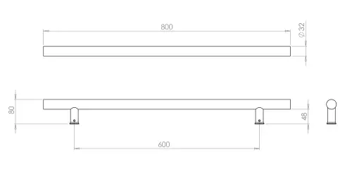 Click Here To Enlarge This Photo Of JSS520B Frelan Hardware Satin Stainless Steel (G304) 32mm Guardsman Pull Handle 800mm x 32mm x 600mm (Bolt Through)