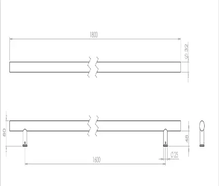 Click Here To Enlarge This Photo Of JSS520D Frelan Hardware Satin Stainless Steel (G304) 32mm Guardsman Pull Handle 1800mm x 32mm x 1600mm (Bolt Through)