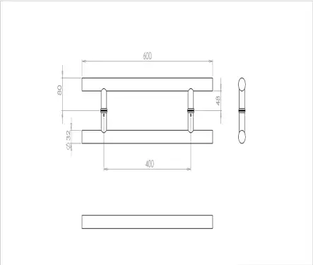 Click Here To Enlarge This Photo Of JSS521A Frelan Hardware Satin Stainless Steel (G304) 32mm Guardsman Pull Handles 600mm x 32mm x 400mm (Back to Back)