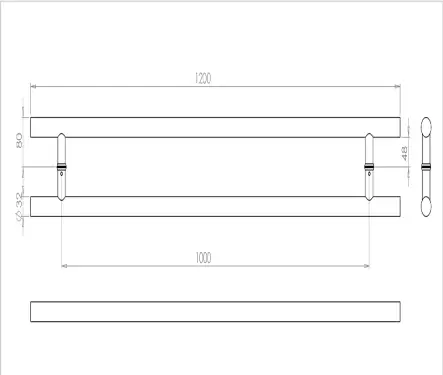 Click Here To Enlarge This Photo Of JSS521C Frelan Hardware Satin Stainless Steel (G304) 32mm Guardsman Pull Handles 1200mm x 32mm x 1000mm (Back to Back)