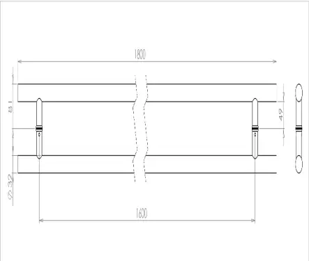 Click Here To Enlarge This Photo Of JSS521D Frelan Hardware Satin Stainless Steel (G304) 32mm Guardsman Pull Handles 1800mm x 32mm x 1600mm (Back to Back)