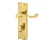 JV10BPB Frelan Hardware Jedo Victorian Scroll Door Handles on Bathroom Plate Polished Brass