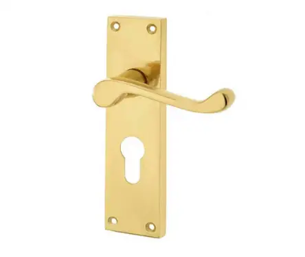 Click Here To Enlarge This Photo Of JV10EPB Frelan Hardware Jedo Victorian Scroll Door Handles on Euro Profile Lockplate Polished Brass