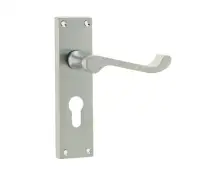 JV10ESC Frelan Hardware Jedo Victorian Scroll Door Handles on Euro Profile Lockplate Satin Chrome