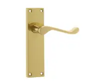 JV11LPB Frelan Hardware Jedo Victorian Scroll Door Handles on Long Latch Plate Polished Brass