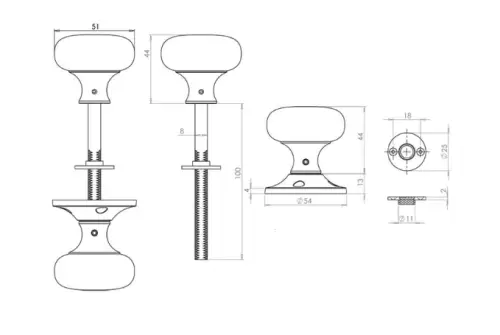 Click Here To Enlarge This Photo Of JV176APB Frelan Hardware Jedo Mushroom Rim Door Knobs 50mm Polished Brass
