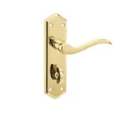 JV283PVD Frelan Hardware Jedo Paris Suite Door Handles on Bathroom Plate PVD Brass