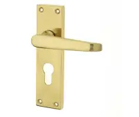 JV30EPB Frelan Hardware Jedo Victorian Straight Door Handles on Euro Profile Lockplate Polished Brass