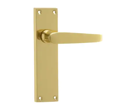 Click Here To Enlarge This Photo Of JV31LPB Frelan Hardware Jedo Victorian Straight Door Handles on Long Latch Plate Polished Brass