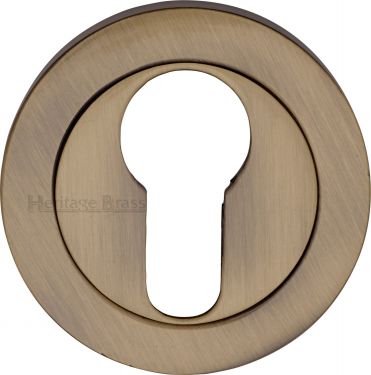 Click Here To Enlarge This Photo Of V4020-AT Heritage Brass Euro Profile Cylinder Escutcheon Antique Brass Finish