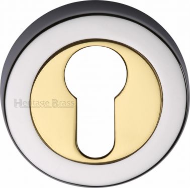 Click Here To Enlarge This Photo Of V4020-CB Heritage Brass Euro Profile Cylinder Escutcheon Chrome & Brass Finish