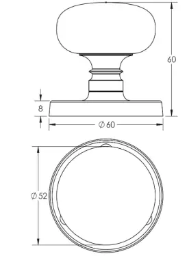 Click Here To Enlarge This Photo Of JV35SC Frelan Hardware Jedo Mushroom Mortice Door Knobs 60mm Diameter Satin Chrome