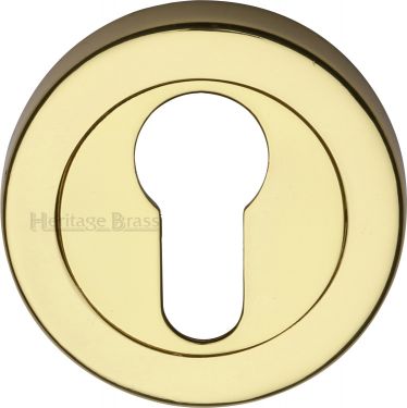 Click Here To Enlarge This Photo Of V4020-PB Heritage Brass Euro Profile Cylinder Escutcheon Polished Brass Finish