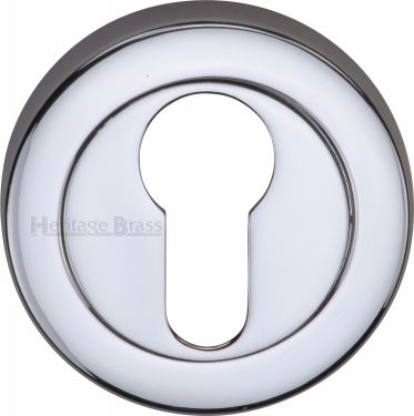 Click Here To Enlarge This Photo Of V4020-PC Heritage Brass Euro Profile Cylinder Escutcheon Polished Chrome Finish