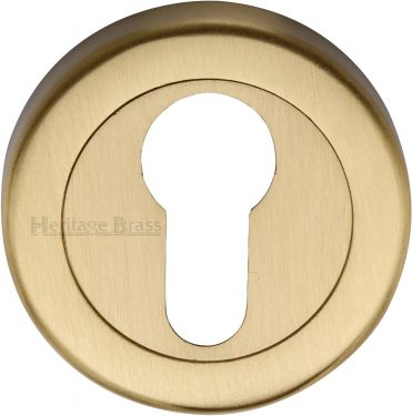 Click Here To Enlarge This Photo Of V4020-SB Heritage Brass Euro Profile Cylinder Escutcheon Satin Brass Finish