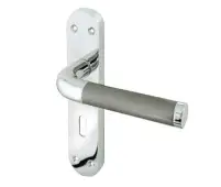 JV431PCSC Frelan Hardware Jedo Twin Suite Door Handles on Lockplate Polished Chrome/Satin Chrome