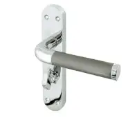 JV433PCSC Frelan Hardware Jedo Twin Suite Door Handles on Bathroom Plate Polished Chrome/Satin Chrome
