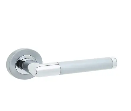 Click Here To Enlarge This Photo Of JV435PCSC Frelan Hardware Jedo Mitred Handles on Rose Polished Chrome/Satin Chrome