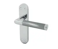 JV437PCSC Frelan Hardware Jedo Mitred Suite Door Handles on Latchplate Polished Chrome/Satin Chrome