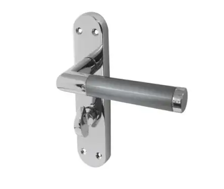 Click Here To Enlarge This Photo Of JV438PCSC Frelan Hardware Jedo Mitred Suite Door Handles on Bathroom Plate Polished Chrome/Satin Chrome