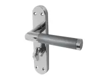 JV438PCSC Frelan Hardware Jedo Mitred Suite Door Handles on Bathroom Plate Polished Chrome/Satin Chrome