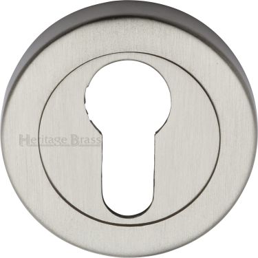 Click Here To Enlarge This Photo Of V4020-SN Heritage Brass Euro Profile Cylinder Escutcheon Satin Nickel Finish