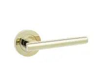 JV508PVD Frelan Hardware Jedo Petra Door Handles on Rose Polished Brass